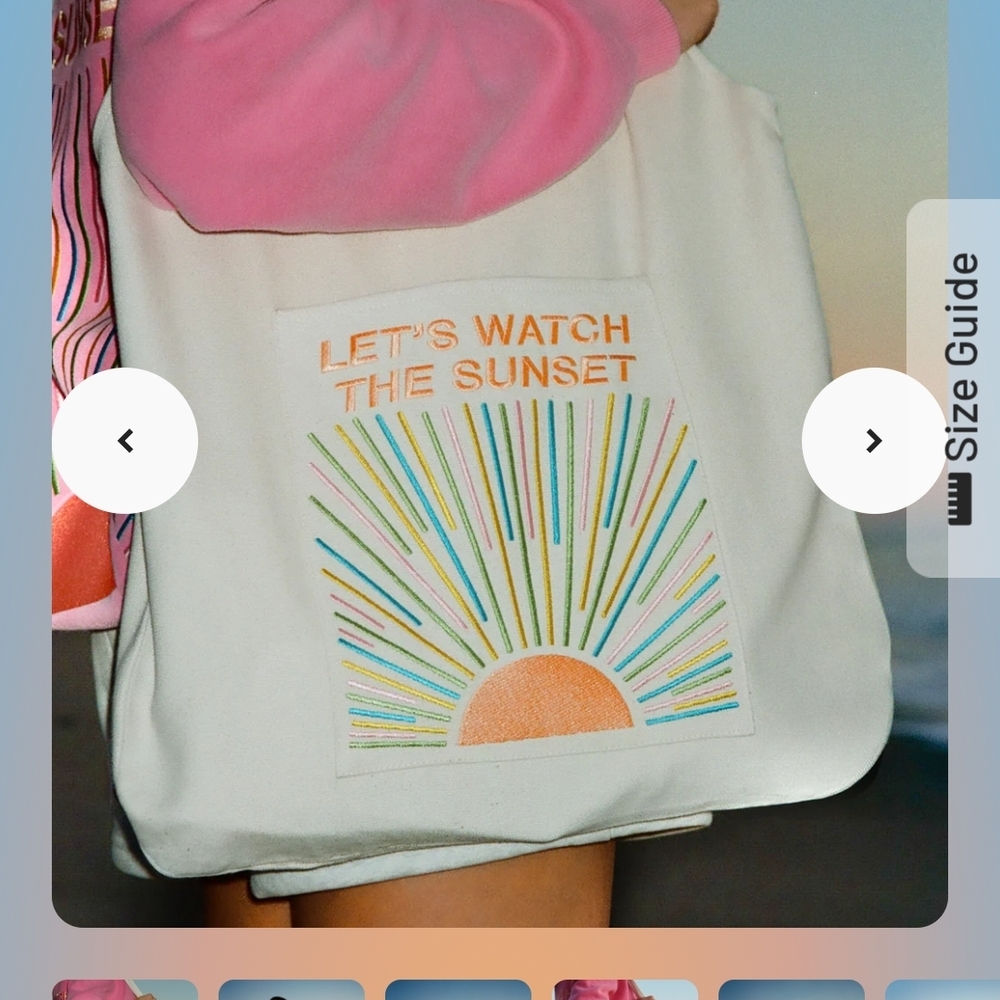 White Tote Bag with Colorful Sunset Design
